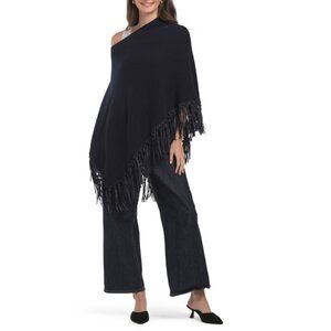 TESMA electric blue Cashmere Blend Poncho With Suede Fringes
